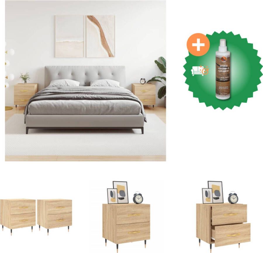 VidaXL Nachtkastje Sonoma Eiken 40 x 35 x 47.5 cm Duurzaam bewerkt hout Met opbergruimte Displayfunctie Metalen voeten Kast Inclusief Houtreiniger en verfrisser