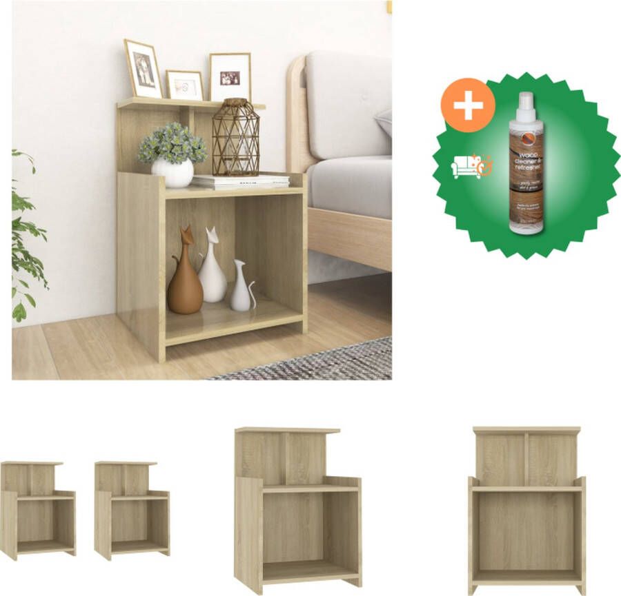 VidaXL Nachtkastjes Sonoma Eiken Set van 2 40 x 35 x 60 cm Met 3 Open Schappen Duurzaam Kast Inclusief Houtreiniger en verfrisser