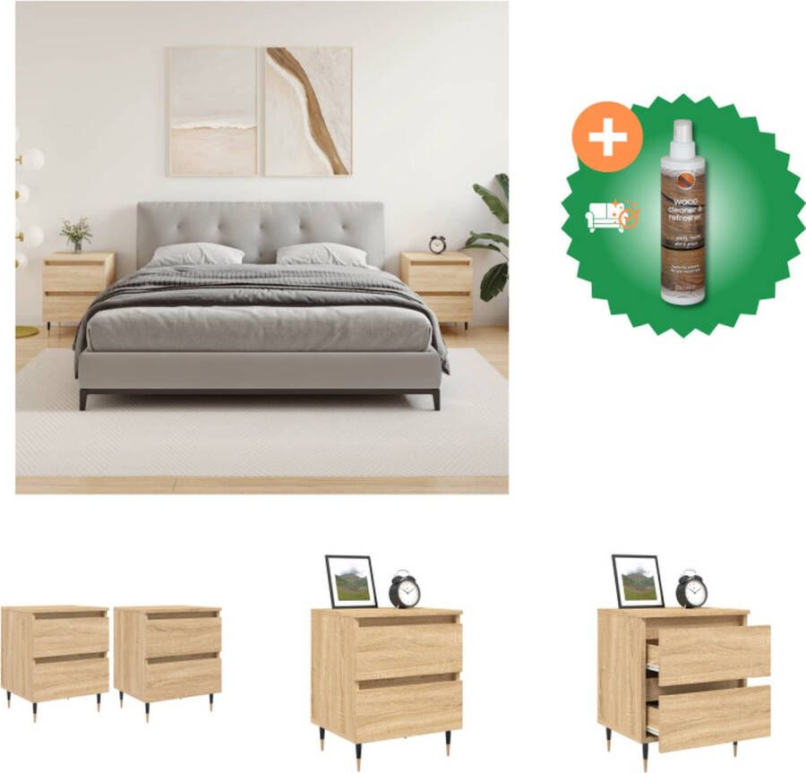 VidaXL Nachtkastjes Sonoma Eiken Set van 2 40x35x50 cm Bewerkt Hout Montage Vereist Kast Inclusief Houtreiniger en verfrisser