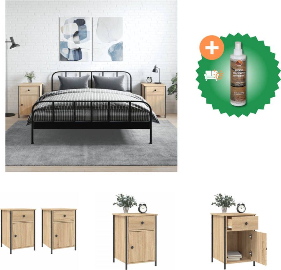 VidaXL Nachtkastjes Sonoma Eiken 40 x 42 x 60 cm Duurzaam bewerkt hout en ijzer Set van 2 Kast Inclusief Houtreiniger en verfrisser - Foto 3