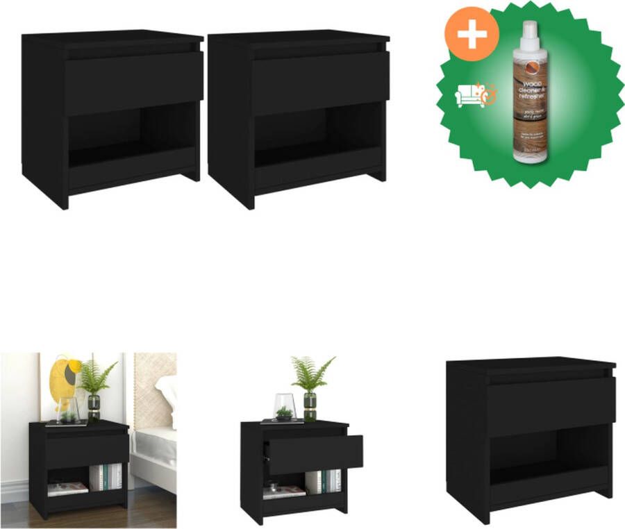 VidaXL Nachtkastjes 2 st 40x30x39 cm spaanplaat zwart Kast Inclusief Houtreiniger en verfrisser