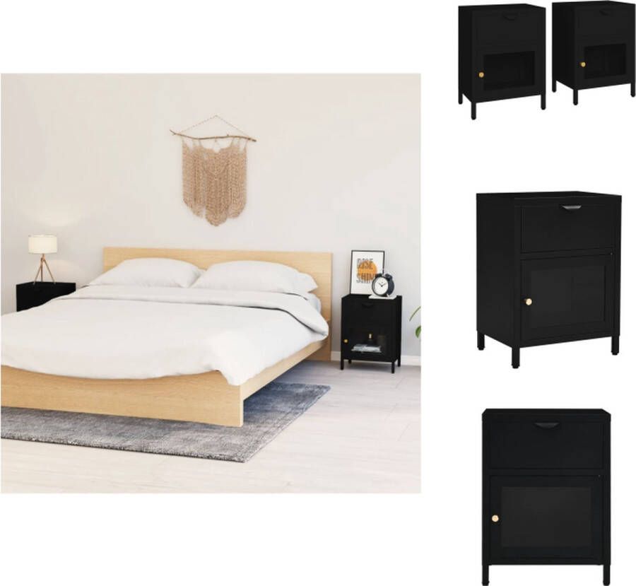 VidaXL Nachtkastje Nachtkastjes Nachttafel Nachttafels Nachtkastjes 2 st 40x30x54 5 cm staal en glas zwart