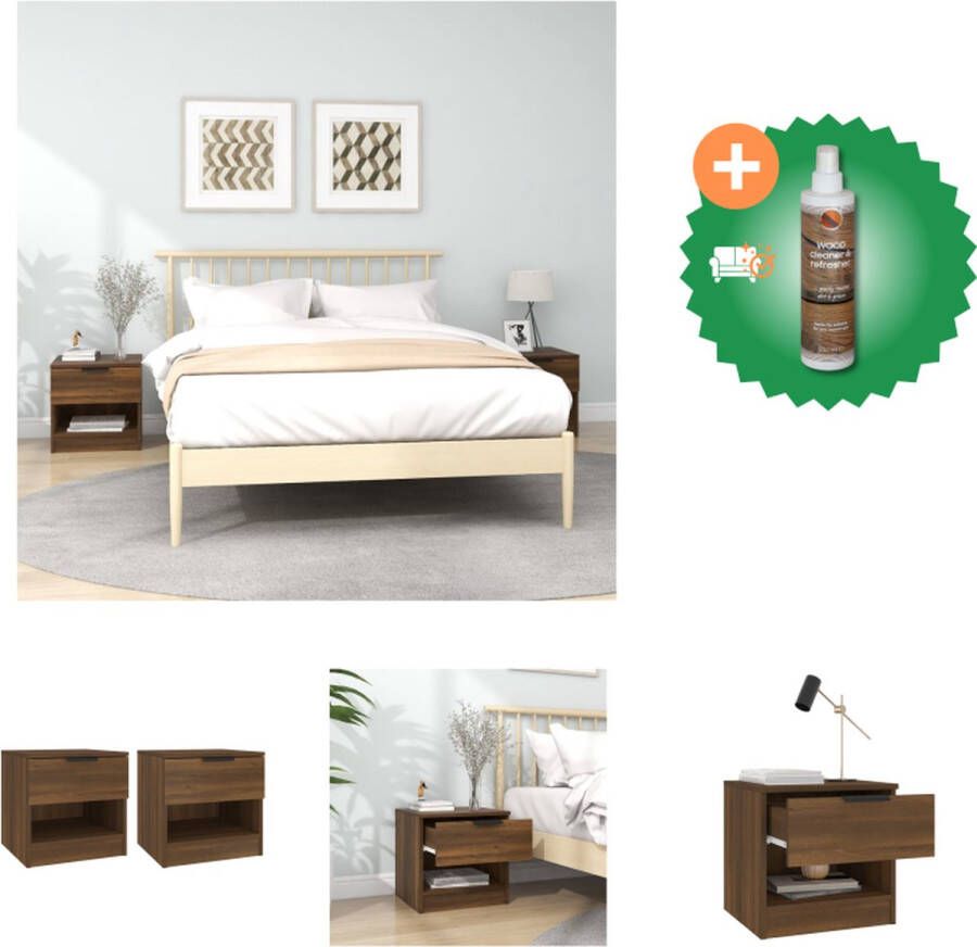 VidaXL Nachtkastjes Stijlvolle opbergruimte 40 x 39 x 40 cm Bruineiken Set van 2 Kast Inclusief Houtreiniger en verfrisser