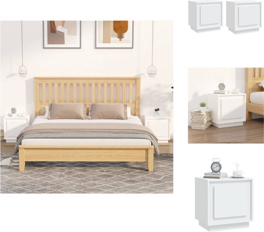 VidaXL Nachtkastje Nachtkastjes Kastje Nachttafel Nachtkastjes 2 st 44x35x45 cm bewerkt hout wit