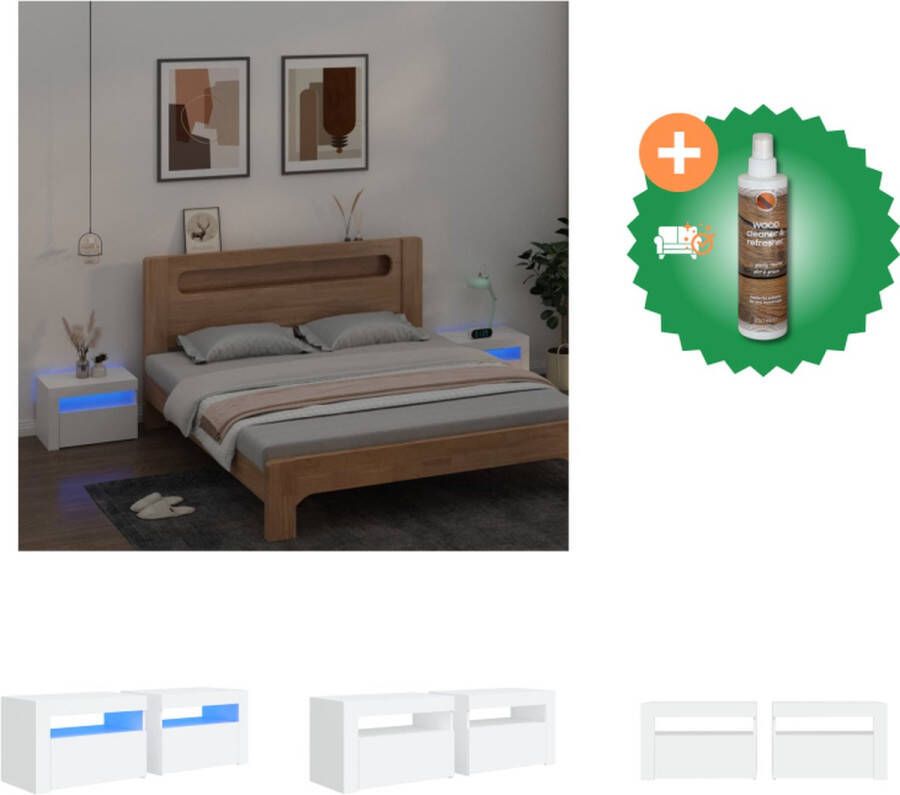 VidaXL Nachtkastjes Trendy Meubels Afmetingen- 60 x 35 x 40 cm Met RGB LED-verlichting Kleur- Wit Kast Inclusief Houtreiniger en verfrisser