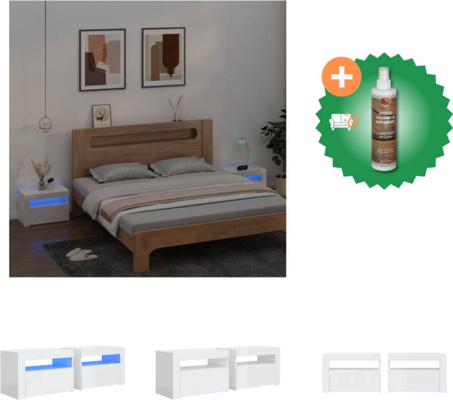 VidaXL Nachtkastjes Trendy Meubels Afmetingen- 60 x 35 x 40 cm RGB LED-verlichting Hoogglans wit Kast Inclusief Houtreiniger en verfrisser