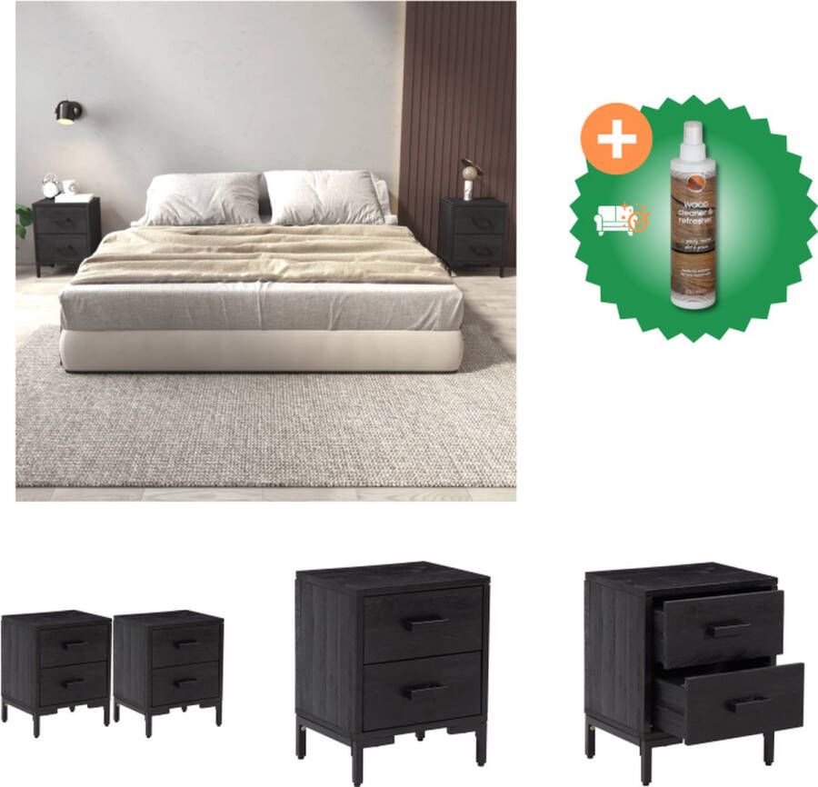 VidaXL Nachtkastjes Vintage Massief grenenhout 36 x 30 x 45 cm Zwart Kast Inclusief Houtreiniger en verfrisser