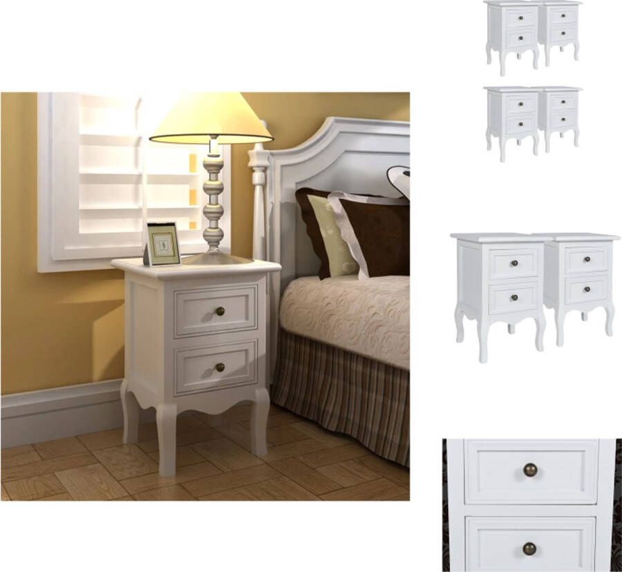 VidaXL Nachtkastje Nachtkastjes Nachtkast Nachtkasten Nachtkastjes met 2 lades 4 st MDF Wit