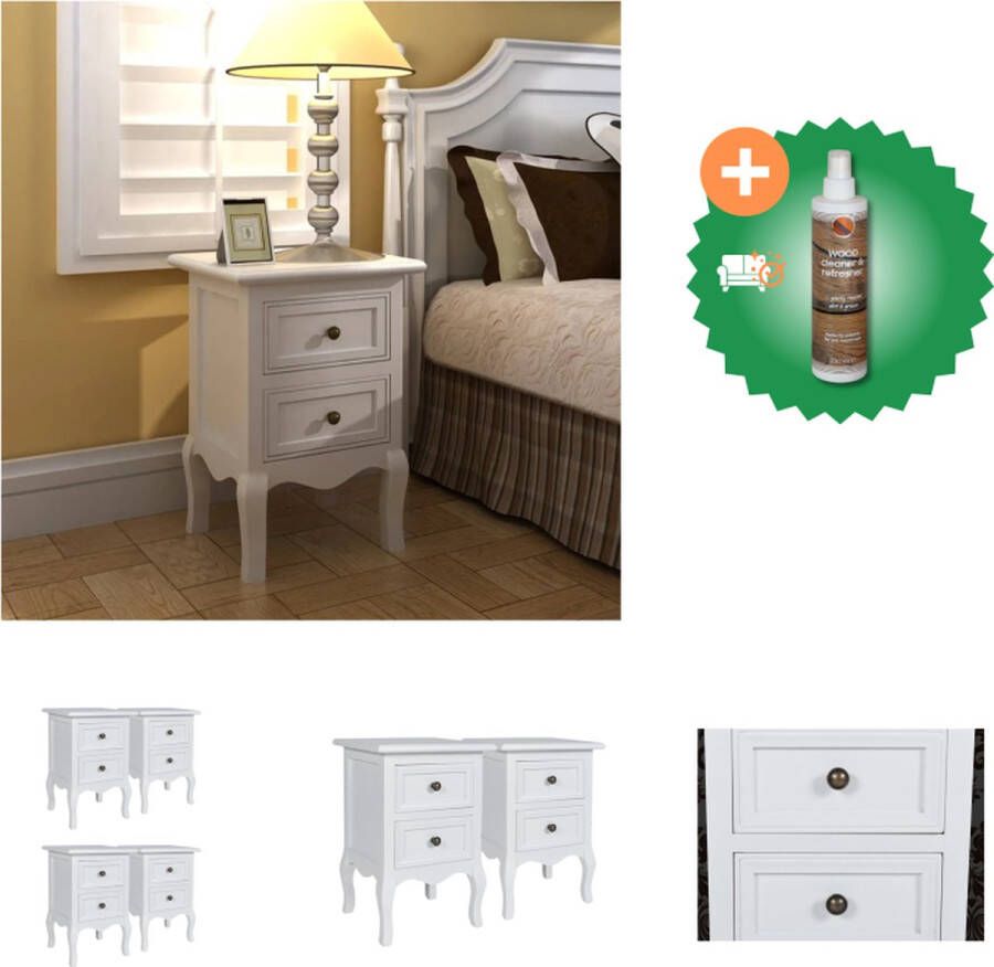 VidaXL Nachtkastjes Vintage Wit MDF Set van 4 34.5 x 30 x 49 cm Kast Inclusief Houtreiniger en verfrisser