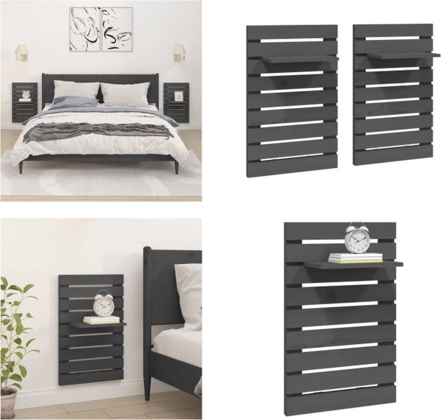 VidaXL Nachtkastjes wandgemonteerd 2 st massief grenenhout grijs