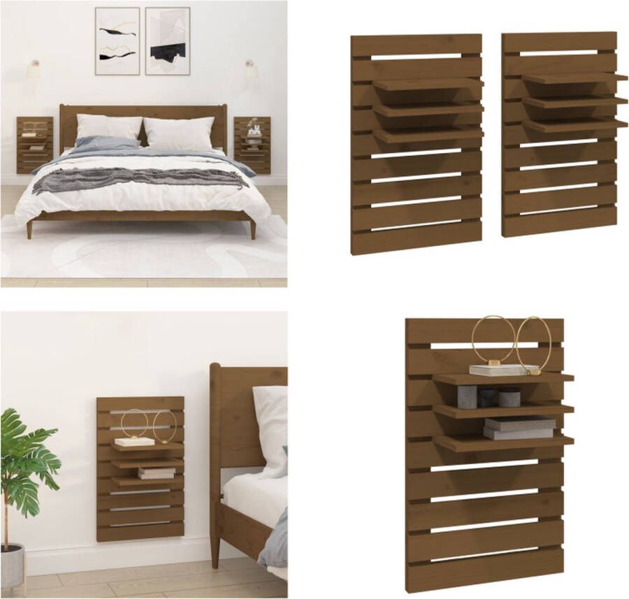 VidaXL Nachtkastjes wandgemonteerd 2 st massief grenenhout honingbruin Zwevend Nachtkastje Zwevende Nachtkastjes Wandgemonteerd Nachtkastje