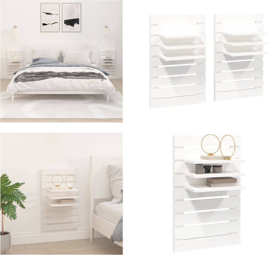 VidaXL Nachtkastjes wandgemonteerd 2 st massief grenenhout wit Zwevend Nachtkastje Zwevende Nachtkastjes Wandgemonteerd Nachtkastje