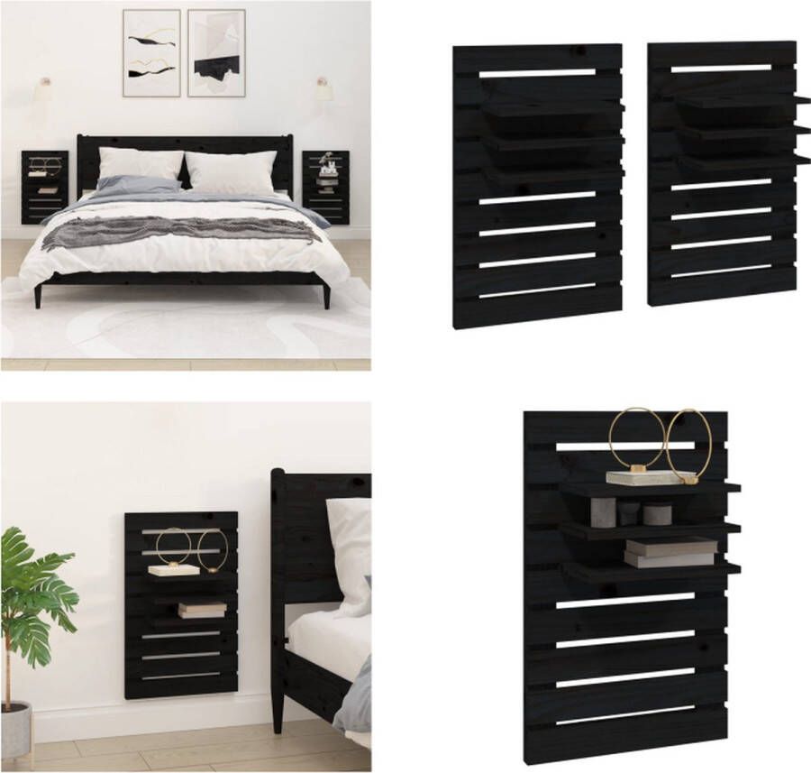 VidaXL Nachtkastjes wandgemonteerd 2 st massief grenenhout zwart - Foto 2