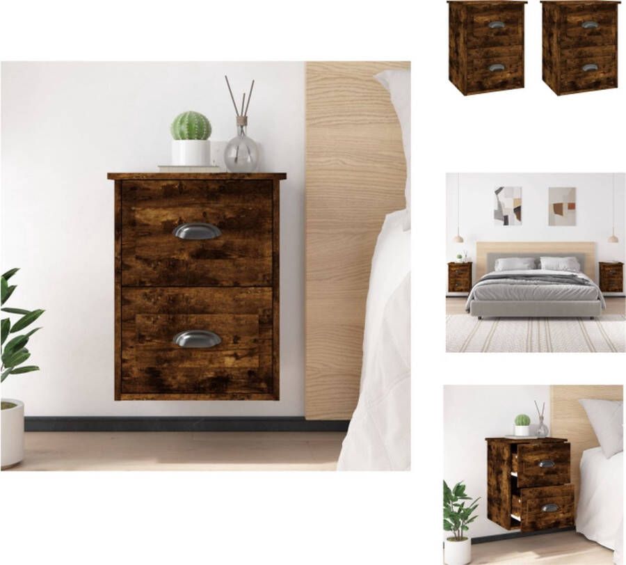 VidaXL Wandnachtkastje Wandnachtkastjes Nachtkastje Wandgemonteerd Nachtkastje Nachtkastjes 2 st wandgemonteerd 41 5x36x53 cm gerookt eiken