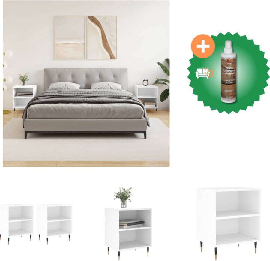 VidaXL Nachtkastjes Set van 2 Wit 40 x 30 x 50 cm Bewerkt hout en ijzer Kast Inclusief Houtreiniger en verfrisser