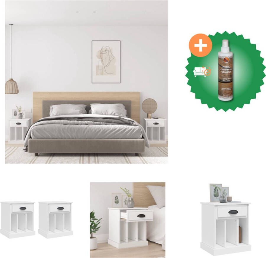 VidaXL Nachtkastjes Wit 43 x 36 x 50 cm Bewerkt hout 2 stuks Kast Inclusief Houtreiniger en verfrisser