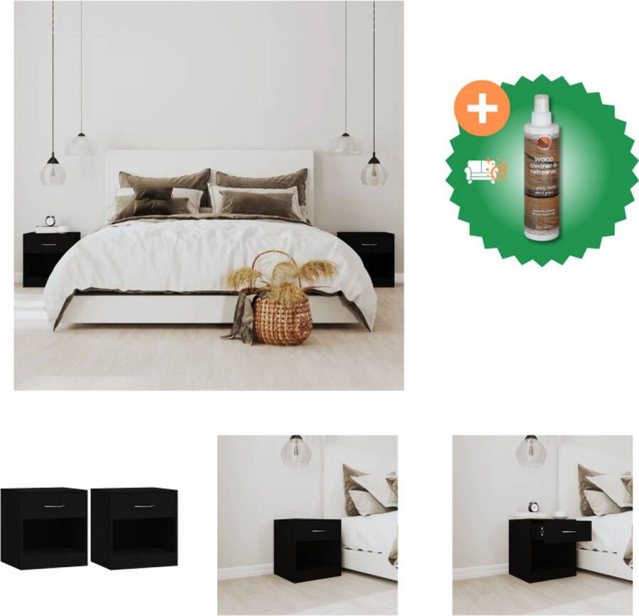 VidaXL Nachtkastjes Zwart 36.5 x 30.5 x 38 cm (L x B x H) 2 stuks Kast Inclusief Houtreiniger en verfrisser