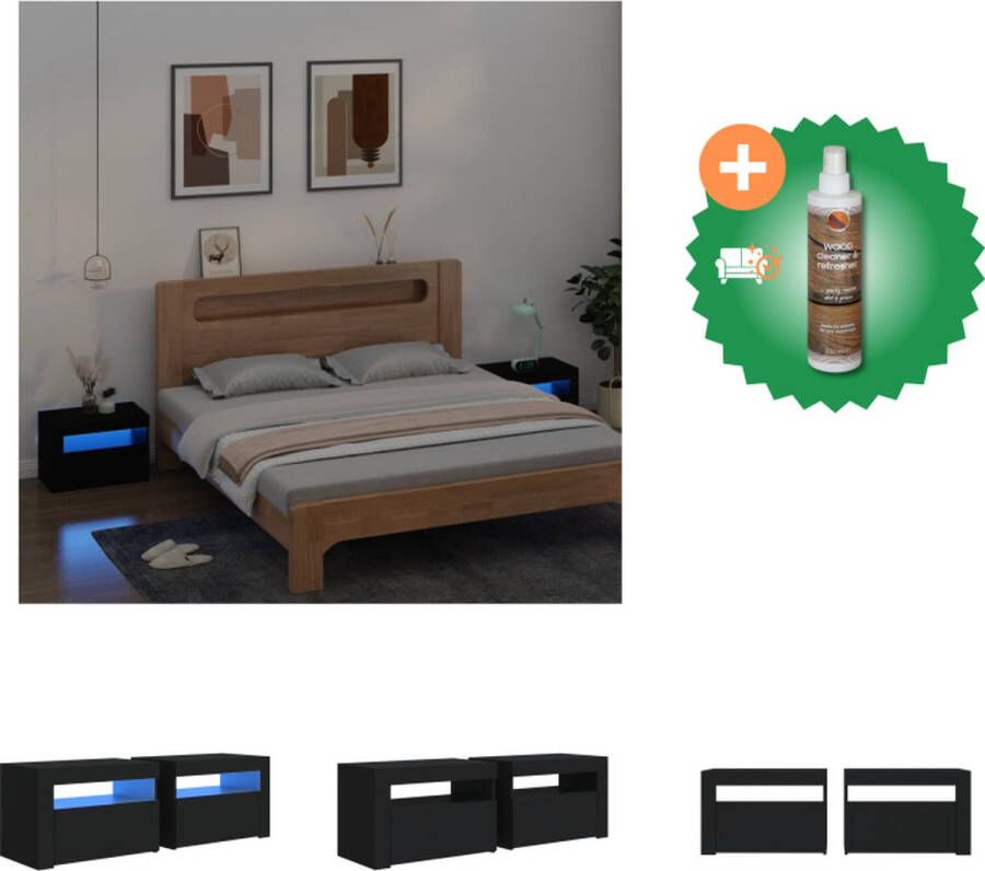 VidaXL Nachtkastjes 2 st met LED-verlichting 60x35x40 cm zwart Kast Inclusief Houtreiniger en verfrisser