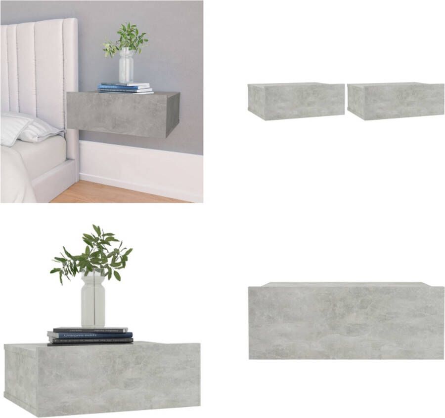 VidaXL Nachtkastjes 2 st zwevend 40x30x15 cm bewerkt hout betongrijs Zwevend Nachtkastje Zwevende Nachtkastjes Wandgemonteerd Nachtkastje Wandgemonteerd Nachtkastjes