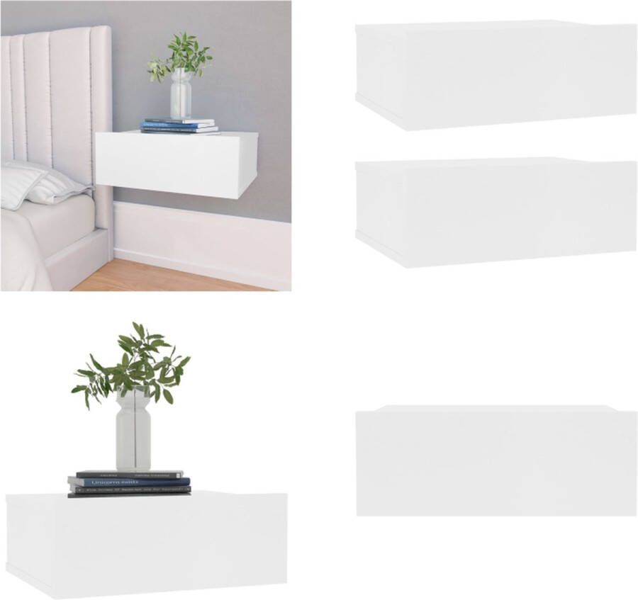 VidaXL Nachtkastjes 2 st zwevend 40x30x15 cm bewerkt hout wit Zwevend Nachtkastje Zwevende Nachtkastjes Wandgemonteerd Nachtkastje Wandgemonteerd Nachtkastjes