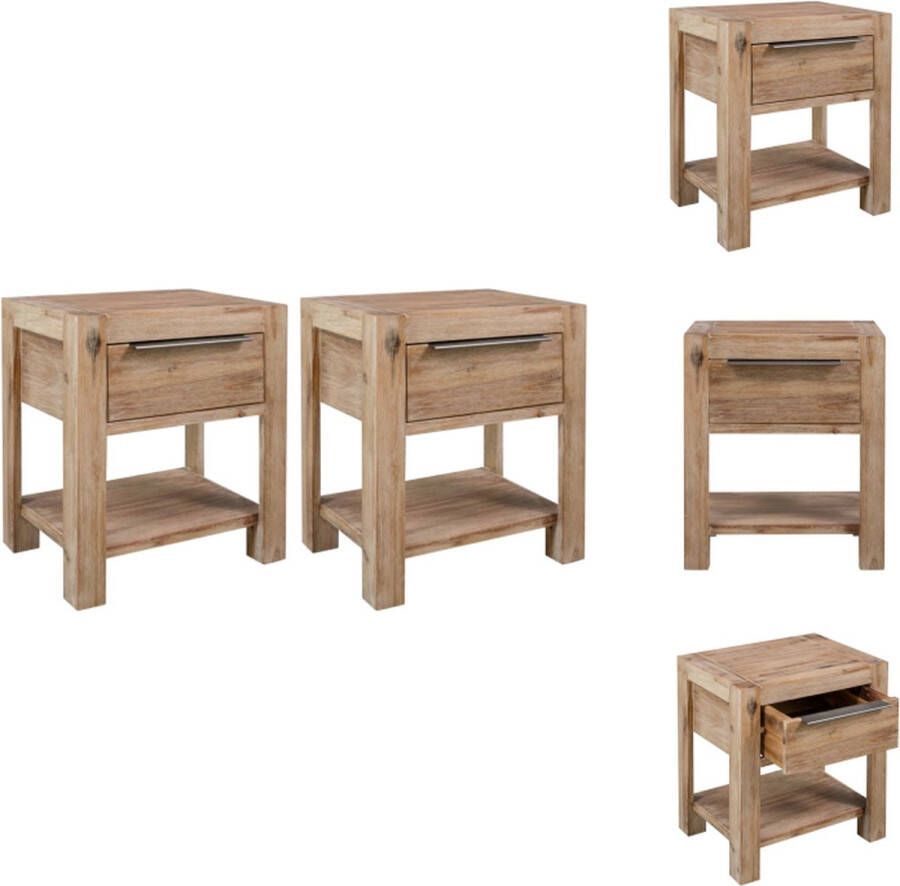 VidaXL Nachtkast Nachtkasten Nachtkastje Nachtkastjes met lades 2 st 40x30x48 cm massief acaciahout - Foto 3