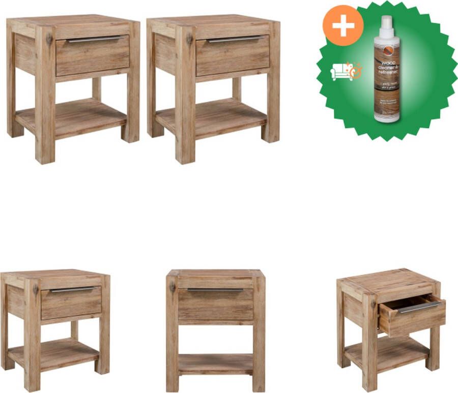 VidaXL Nachtkastjes met lades 2 st 40x30x48 cm massief acaciahout Kast Inclusief Houtreiniger en verfrisser