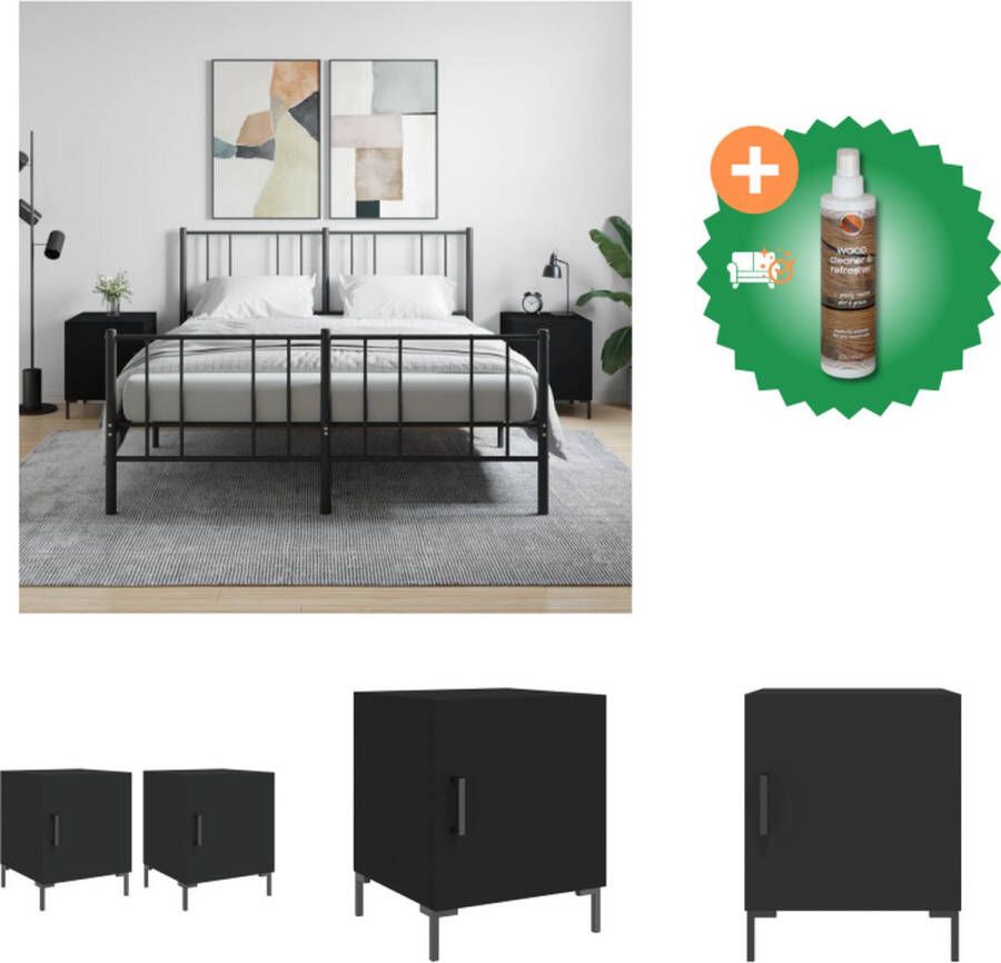 VidaXL Nachtkastjes zwart Set van 2 40x40x50cm Duurzaam materiaal Veel opbergruimte Displayfunctie Metalen voeten Praktische deur Montage vereist Kast Inclusief Houtreiniger en verfrisser