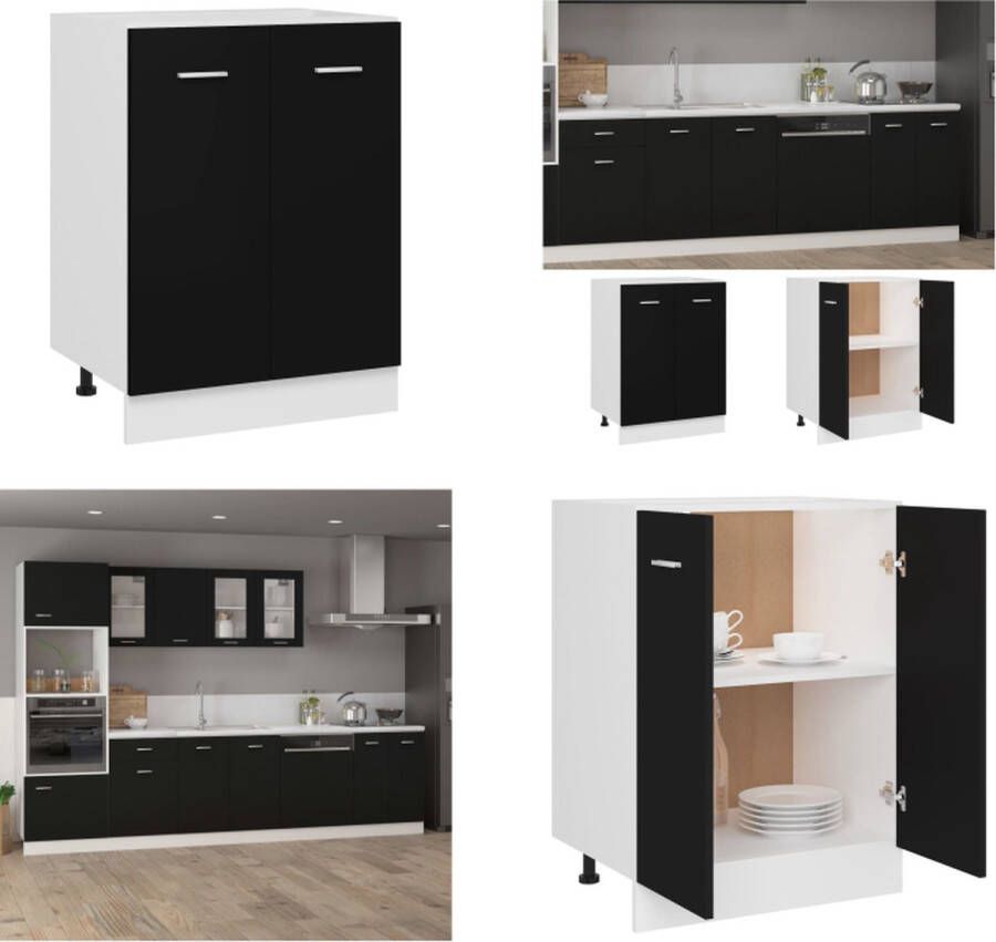VidaXL Onderkast Lyon 60x46x81 5 cm bewerkt hout zwart Onderkast Onderkasten Keukenkast Keukenkasten - Foto 2