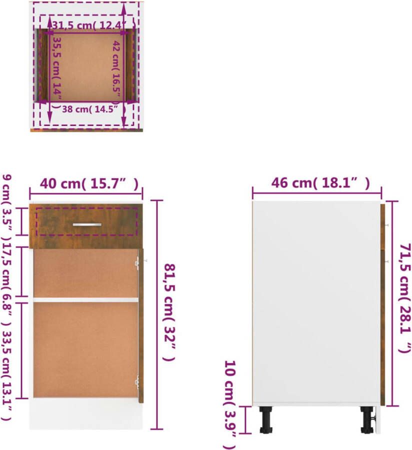 VidaXL -Onderkast-met-lade-40x46x81 5-cm-bewerkt-hout-gerookt-eiken - Foto 3