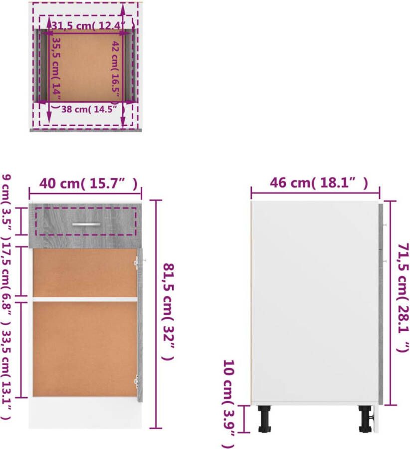 VidaXL -Onderkast-met-lade-40x46x81 5-cm-bewerkt-hout-grijs-sonoma - Foto 2