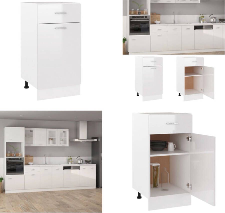VidaXL Onderkast met lade Lyon 40x46x81 5cm bewerkt hout hoogglans wit Ladekast Ladekasten Onderkast Onderkasten