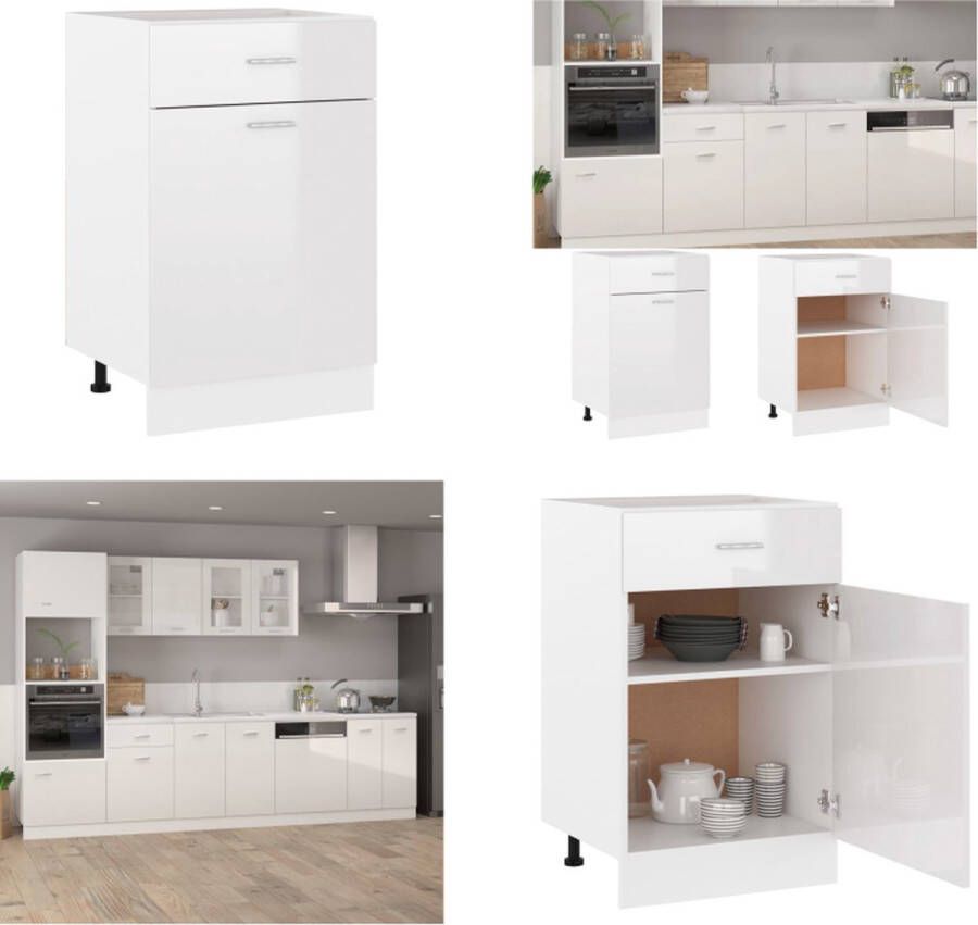 VidaXL Onderkast met lade 50x46x81-5 cm bewerkt hout hoogglans wit Ladekast Ladekasten Onderkast Onderkasten
