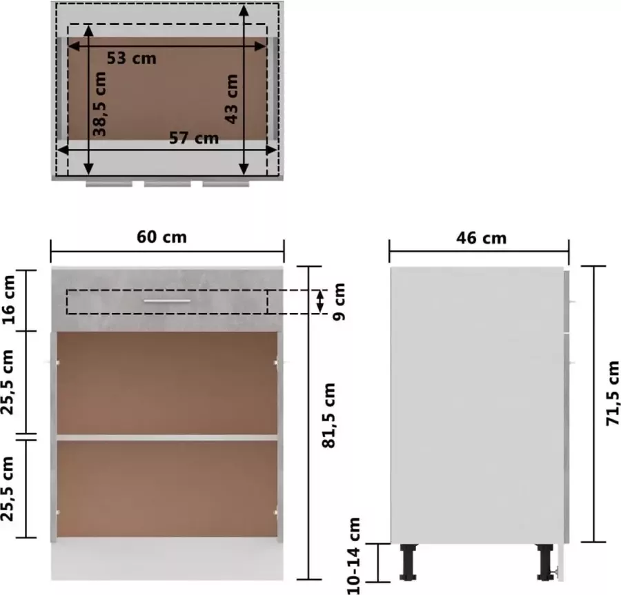 VidaXL -Onderkast-met-lade-60x46x81 5-cm-bewerkt-hout-betongrijs - Foto 2