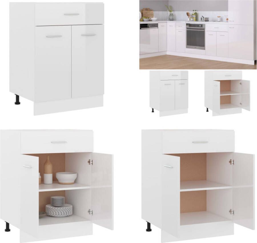 VidaXL Onderkast met lade Lyon 60x46x81 5cm bewerkt hout hoogglans wit Ladekast Ladekasten Onderkast Onderkasten