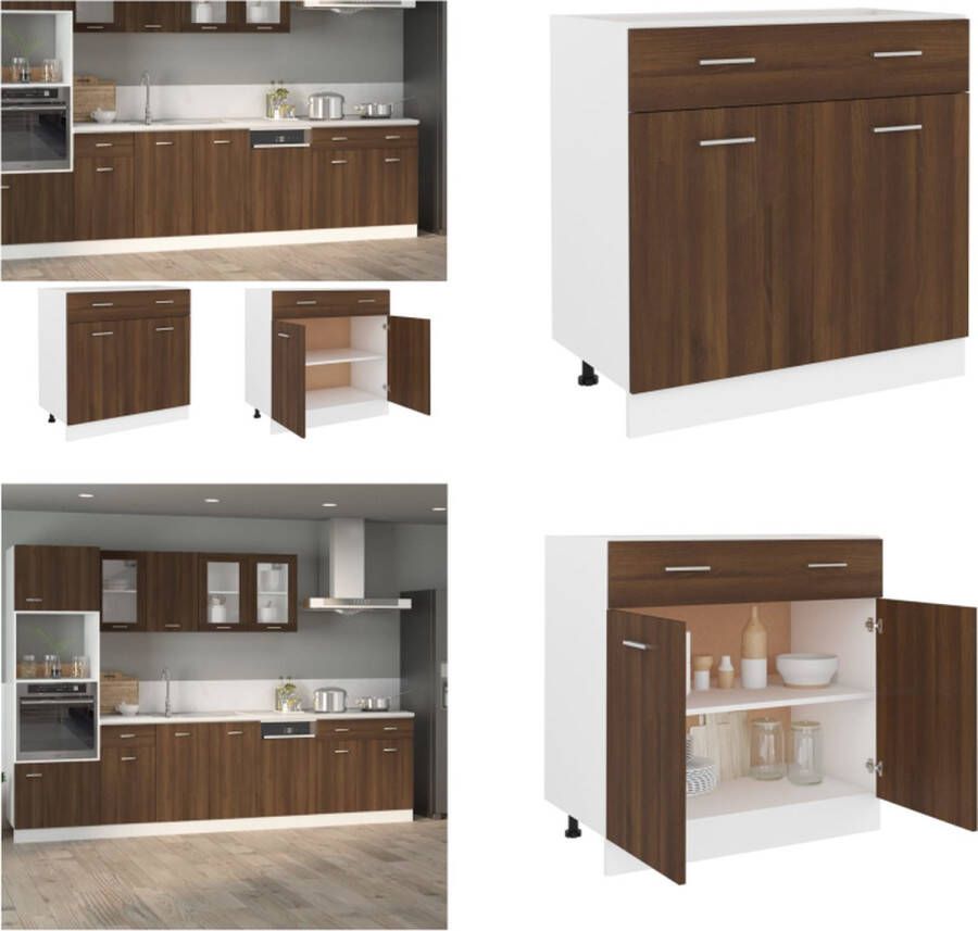 VidaXL Onderkast met lade 80x46x81-5 cm bewerkt hout bruineikenkleurig Ladekast Ladekasten Onderkast Onderladekast