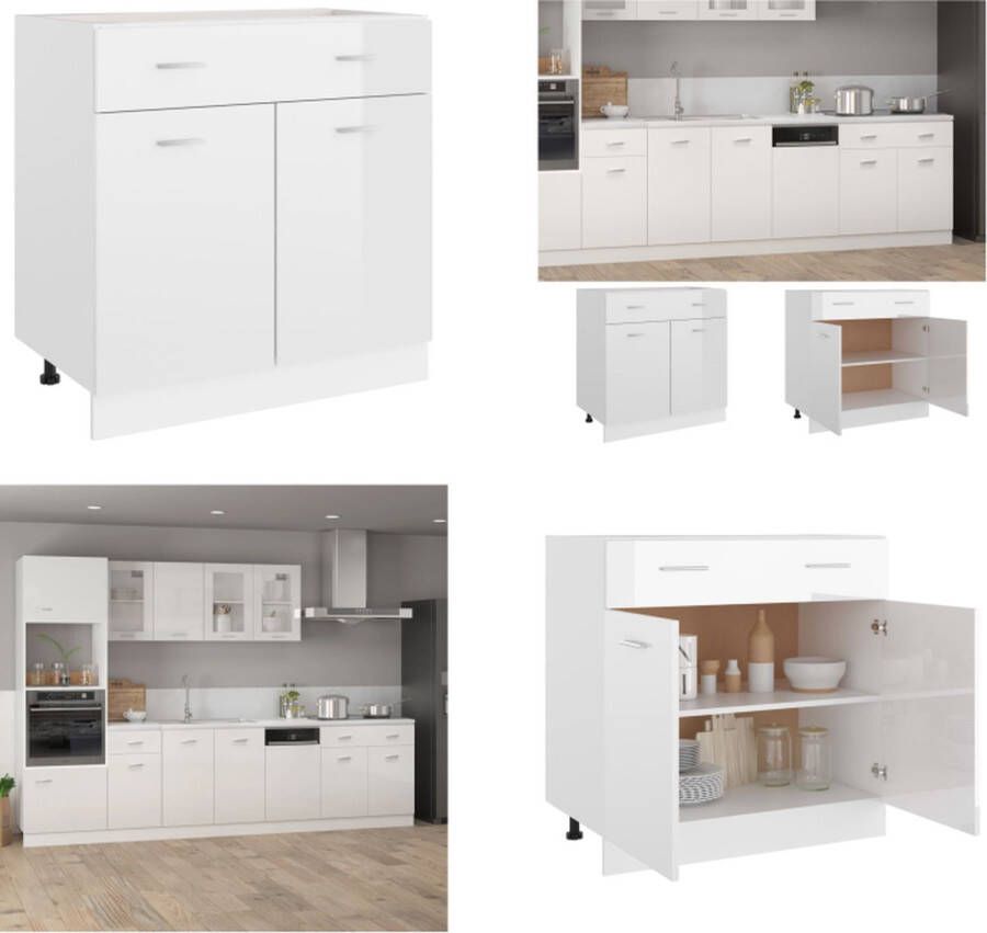 VidaXL Onderkast met lade Lyon 80x46x81 5cm bewerkt hout hoogglans wit Ladekast Ladekasten Onderkast Onderkasten