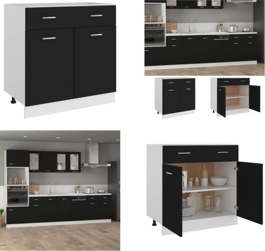 VidaXL Onderkast met lade Lyon 80x46x81 5 cm bewerkt hout zwart Ladekast Ladekasten Onderkast Onderkasten - Foto 2