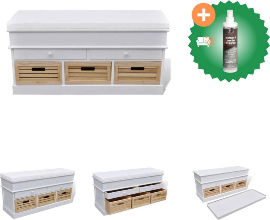 VidaXL Opbergbankje halbank met kussen- 2 lades en 3 kratten Hocker Inclusief Reiniger
