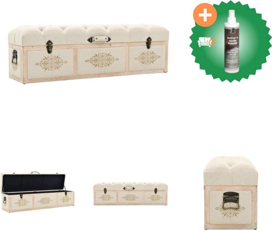 VidaXL Opslagbank 110 cm massief vurenhout en stof crèmekleurig Hocker Inclusief Reiniger