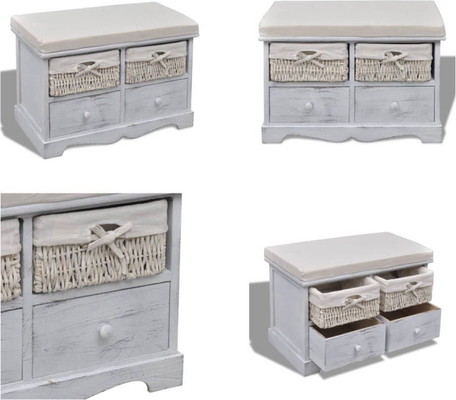 VidaXL Opbergbank 62x33x42 cm paulowniahout wit Opbergbox Opbergboxen Tuinbox Tuinboxen