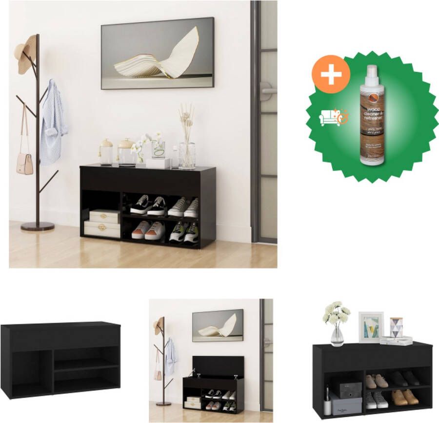 VidaXL Opbergbank 80 x 30 x 45 cm zwart spaanplaat Schoenenkast Inclusief Houtreiniger en verfrisser