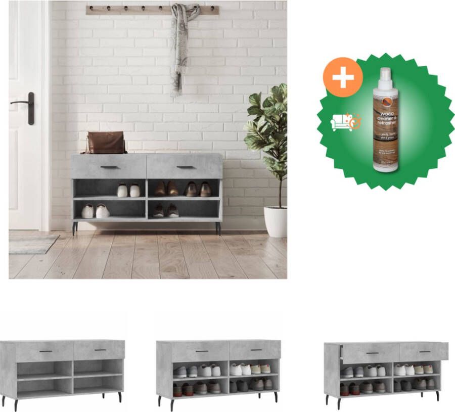 VidaXL Opbergbank Betongrijs Schoenenbank met opbergruimte 102 x 35 x 55 cm Duurzaam hout en ijzer Schoenenkast Inclusief Houtreiniger en verfrisser
