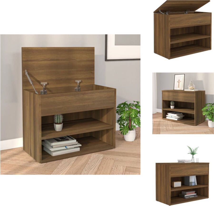 VidaXL Schoenenbank Schoenenbanken Opbergbank Schoenenkast Schoenenbank 60x30x45 cm bewerkt hout bruineikenkleurig - Foto 2