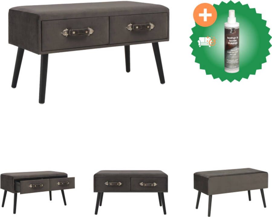 VidaXL Opbergbank Fluweel Grijs 80 x 40 x 46 cm Met 2 lades Hocker Inclusief Reiniger