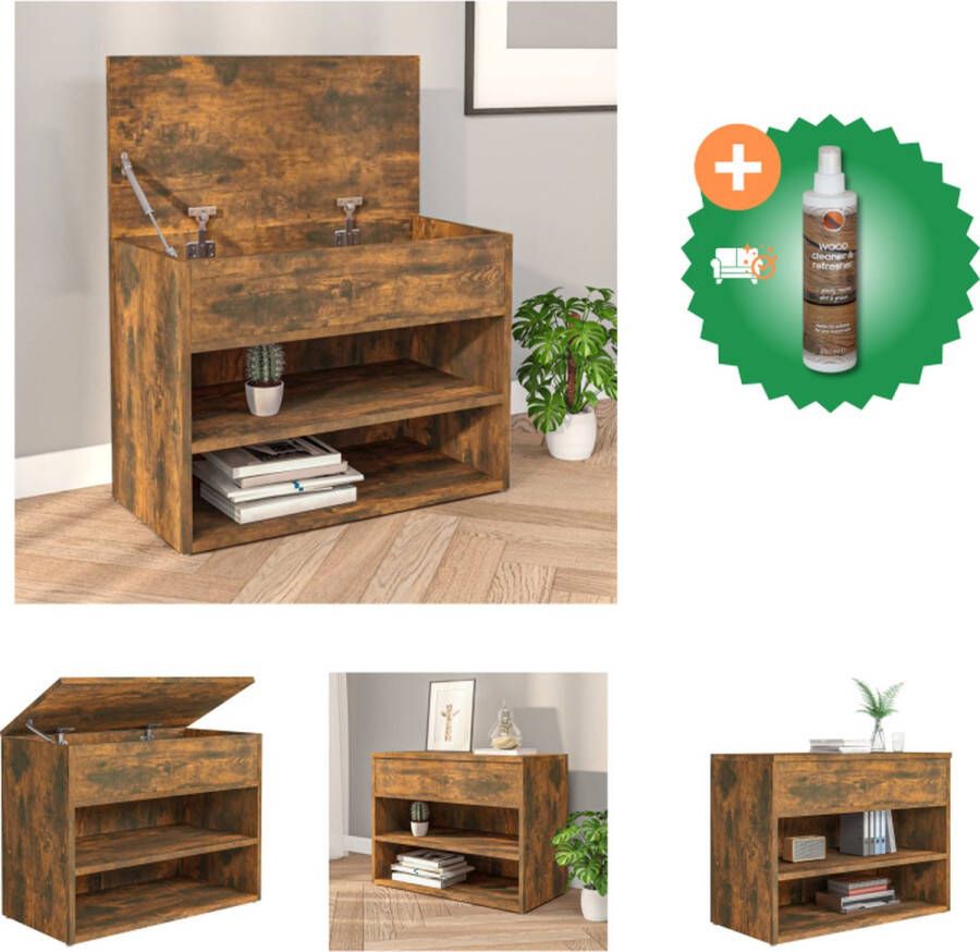 VidaXL Opbergbank Gerookt Eiken Schoenenbank met Schappen en Kist 60 x 30 x 45 cm Bewerkt Hout Schoenenkast Inclusief Houtreiniger en verfrisser