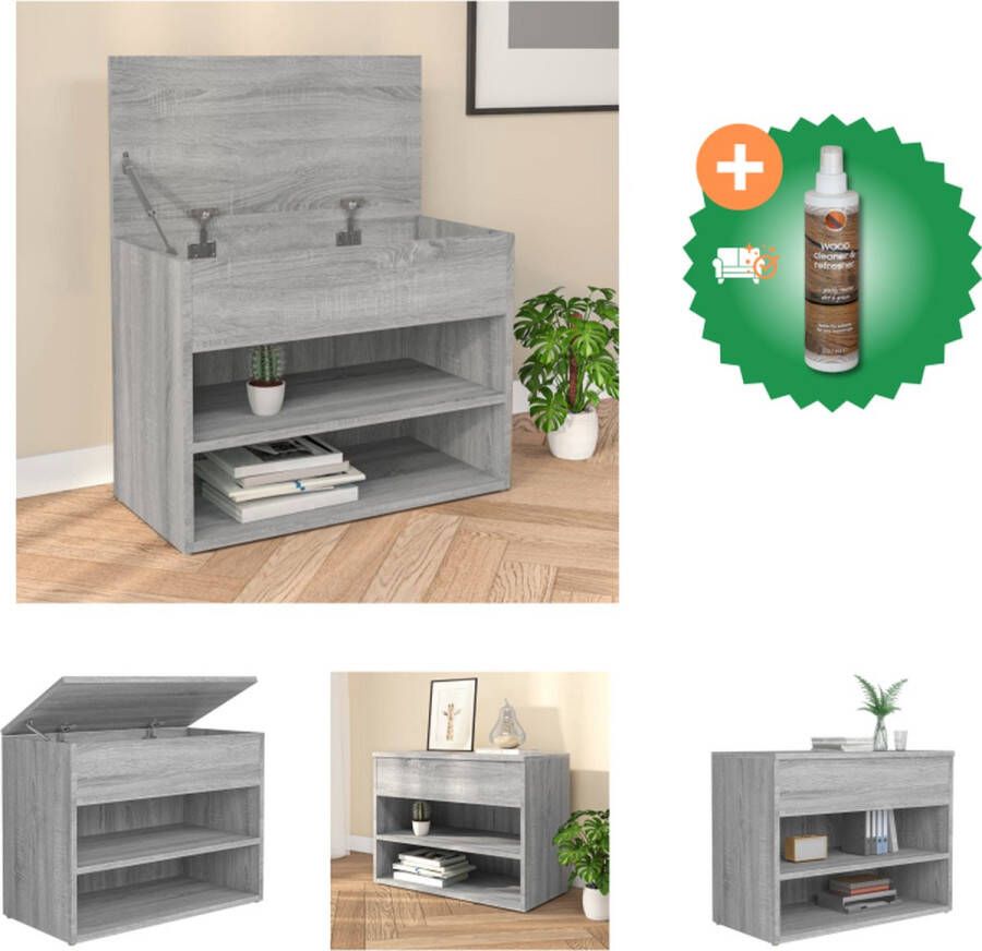 VidaXL Opbergbank Grijs Sonoma Eiken Schoenenbank met Opbergruimte 60x30x45 cm Schoenenkast Inclusief Houtreiniger en verfrisser