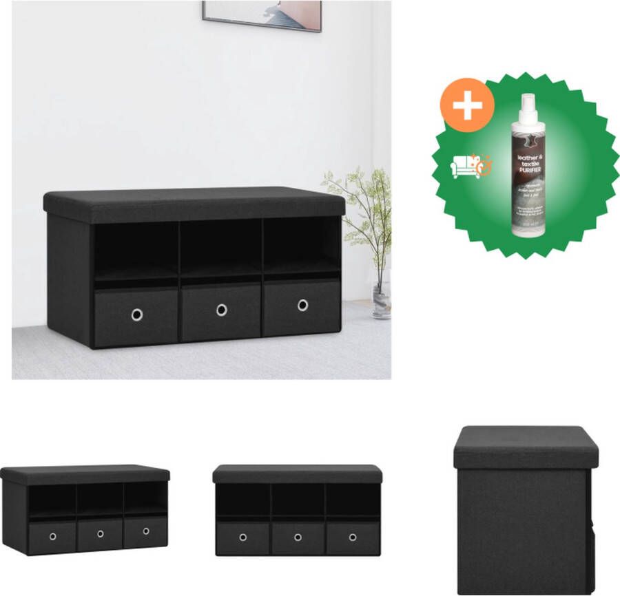 VidaXL Opbergbank inklapbaar 76x38x38 cm kunstlinnen zwart Hocker Inclusief Reiniger