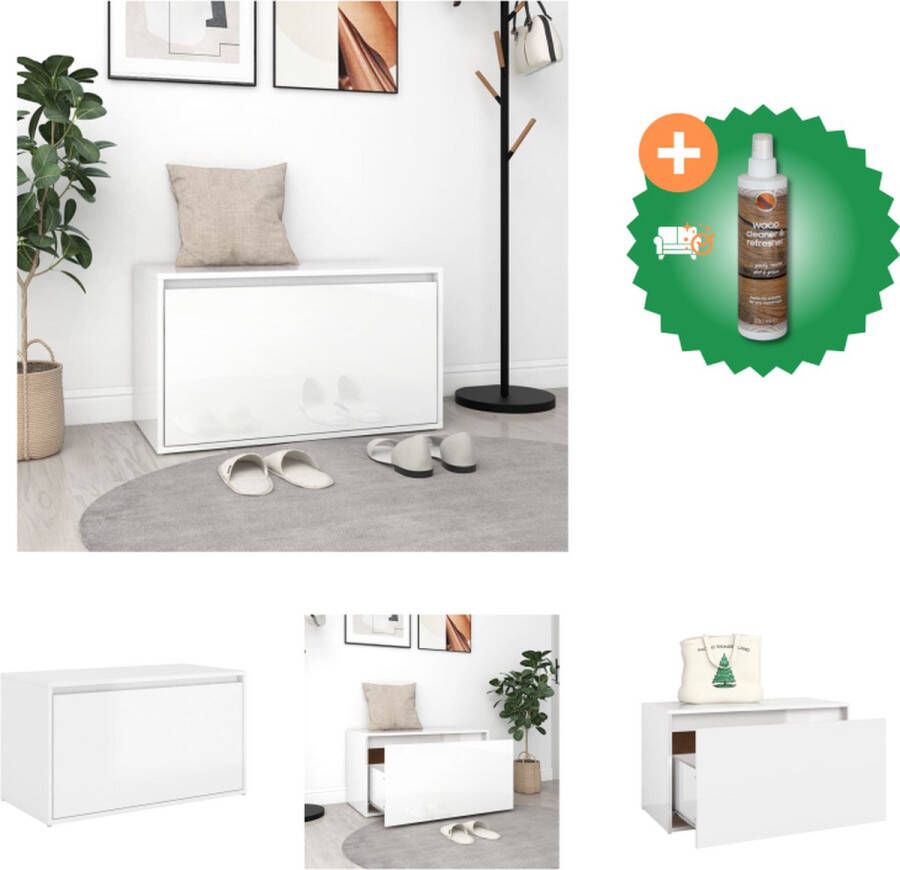 VidaXL Opbergbank hoogglans wit spaanplaat 80 x 40 x 45 cm duurzaam en praktisch Hocker Inclusief Houtreiniger en verfrisser