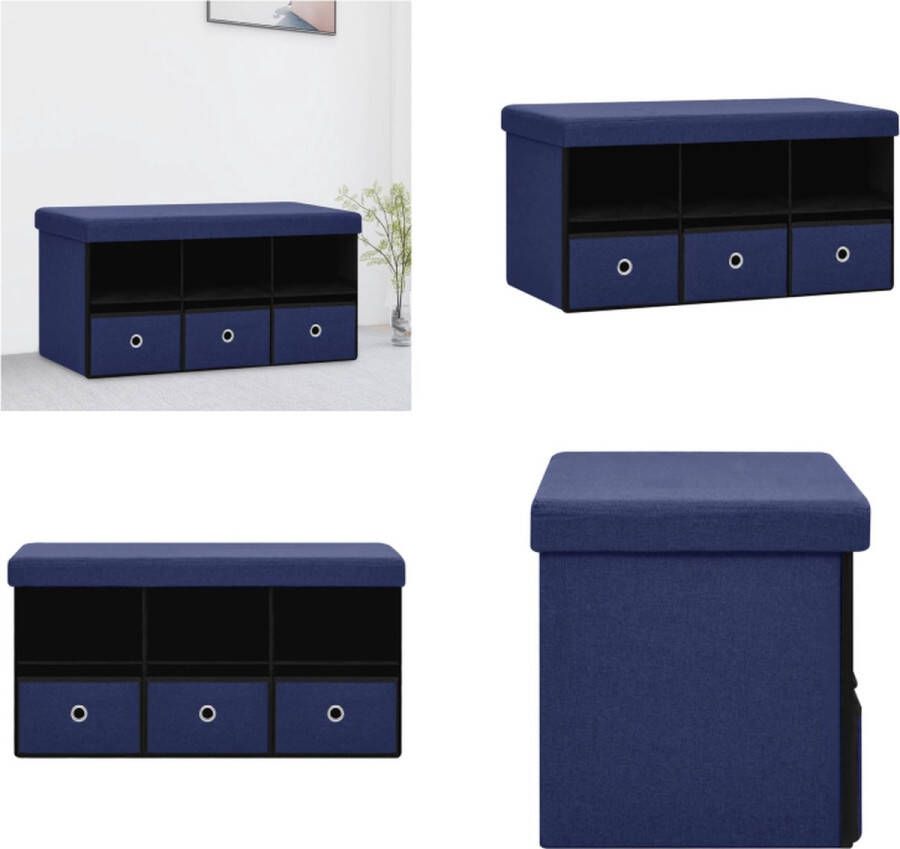 VidaXL Opbergbank inklapbaar 76x38x38 cm kunstlinnen blauw Opbergbank Opbergbanken Bankje Halbank