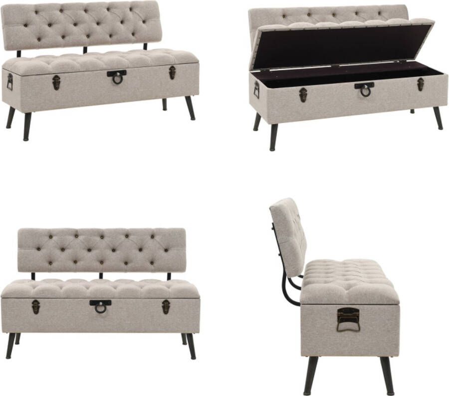 VidaXL Opbergbank met rugleuning 110 cm stof crèmekleurig Opbergbank Opbergbanken Opslagbankje Opslagbankjes